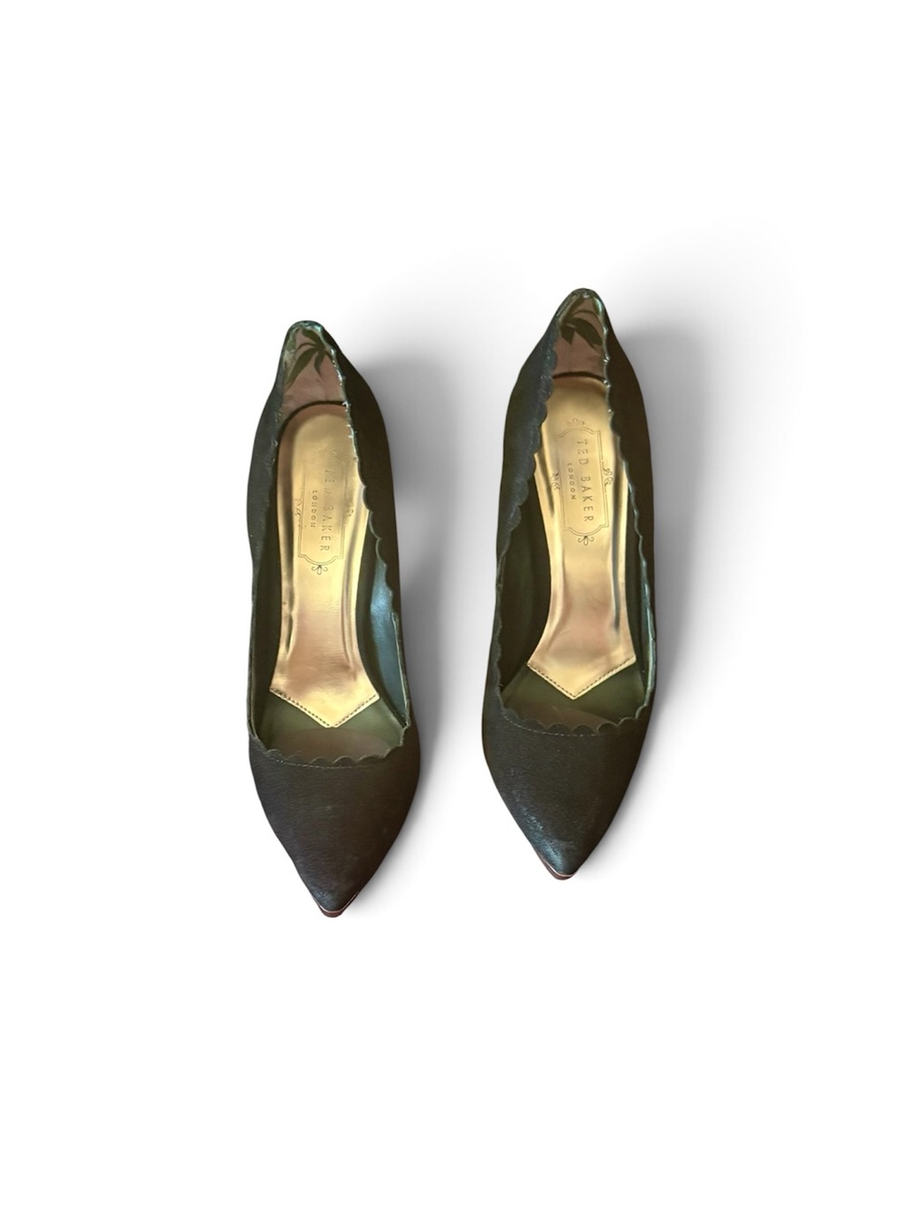 Ted Baker Olive Green Scalloped Pointed Pumps